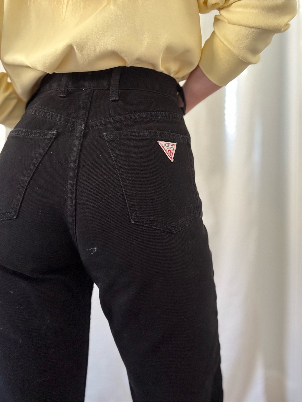 Vintage Guess? High waisted relaxed hip tapered leg black jeans 90s made in USA